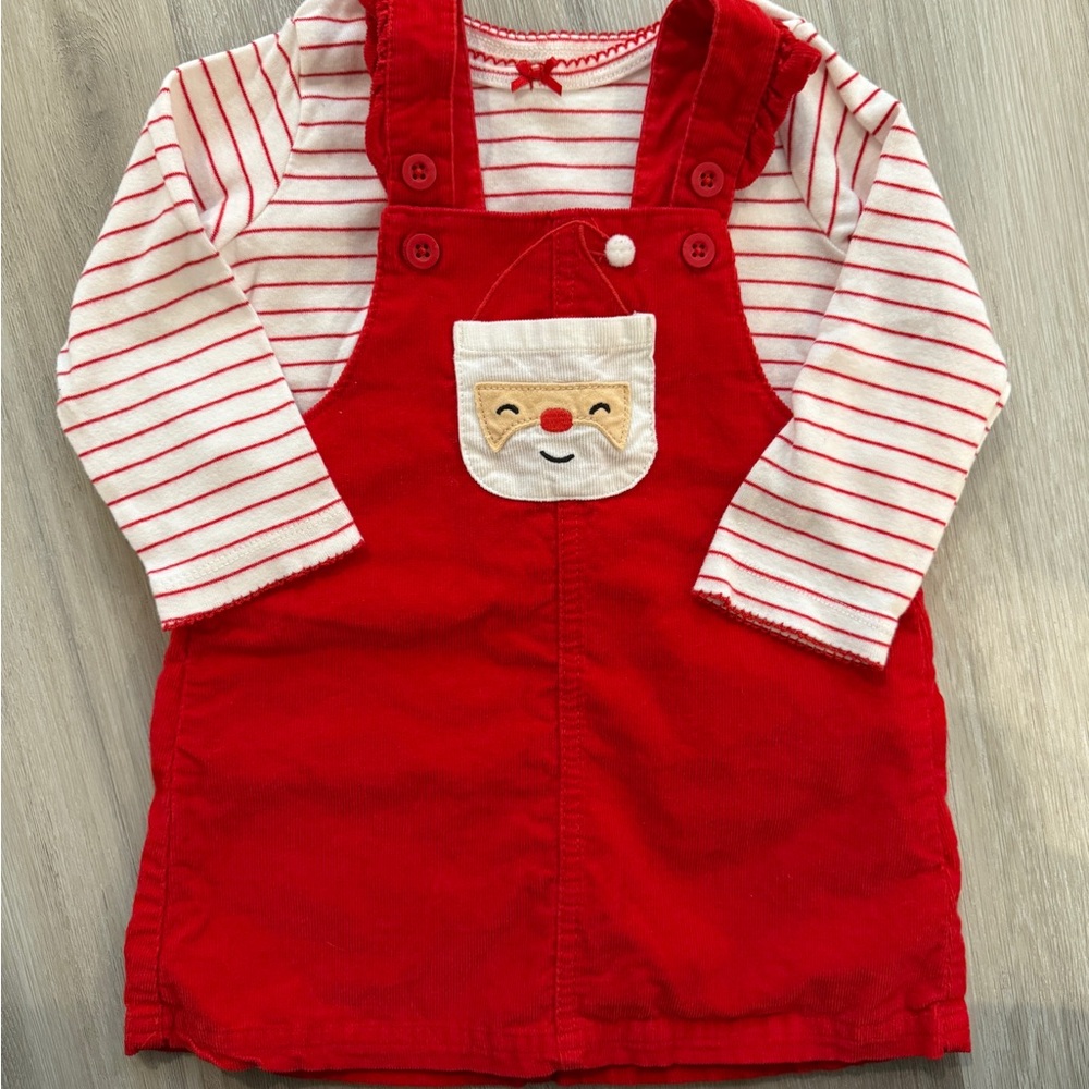 Christmas Santa Overall Dress with Red and White Top Kids Matching Set